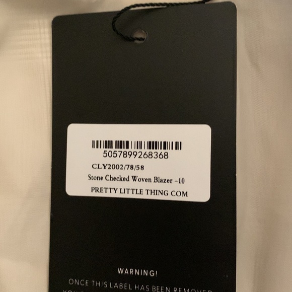 PrettyLittleThing Stone Checked Woven Blazer Size 10 - Picture 7 of 7